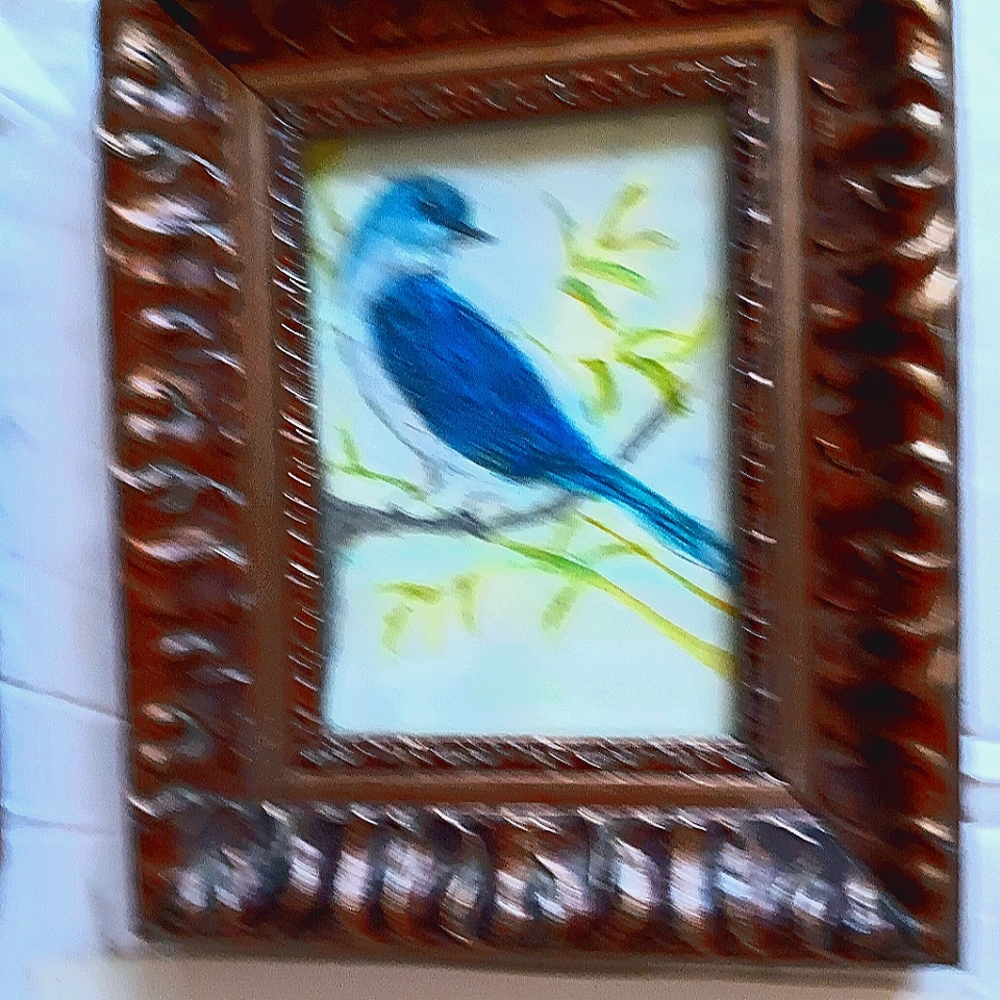 2- Watercolor painting of bluebird in ornate gold frame
